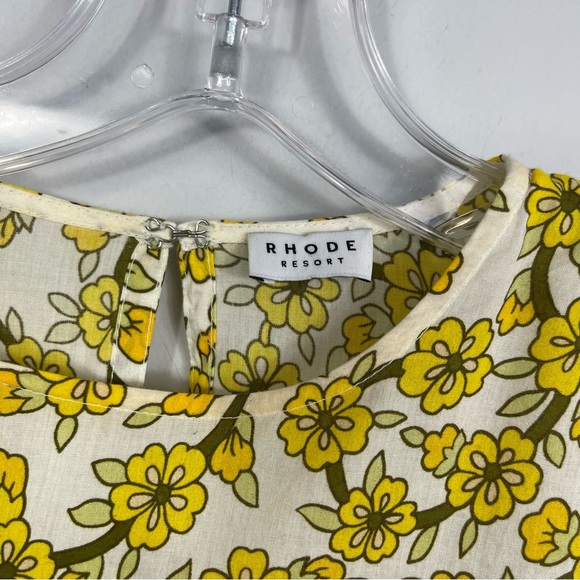 Rhode Resort Ella Yellow Floral Print Cotton Poplin Mini Dress M Boho No Belt - Picture 4 of 14